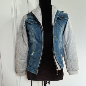 Denim and Gray Hooded Jacket